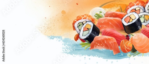 Sushi background with copy of space. Generated by AI