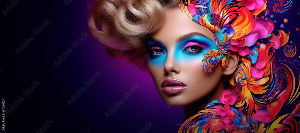 Fashion model woman face with fantasy art make-up