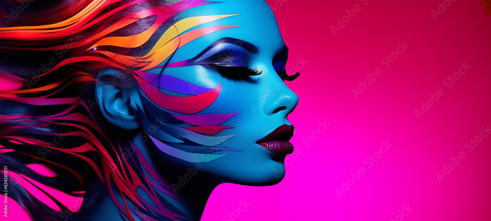Fashion model woman face with fantasy art make-up