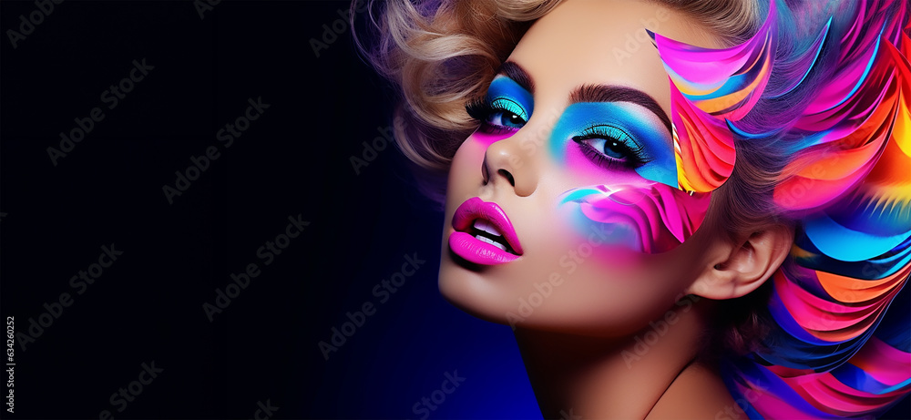 Obraz premium Fashion model woman face with fantasy art make-up