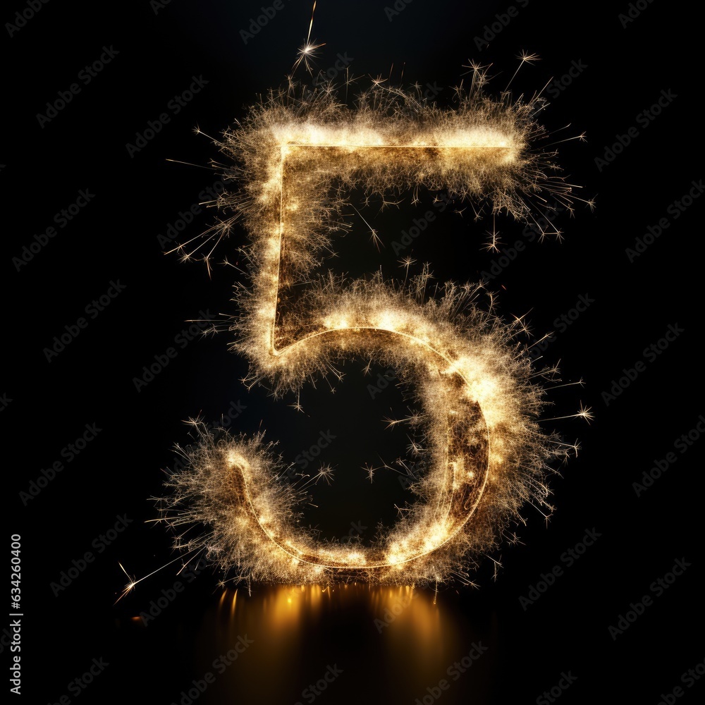 number five made of sparkling sparklers on black background - created using generative Ai tools number five made of sparkling sparklers on black background - created using generative Ai tools