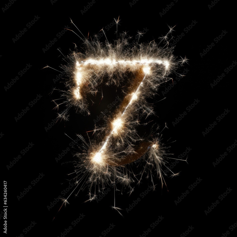 number seven made of sparkling sparklers on black background - created using generative Ai tools