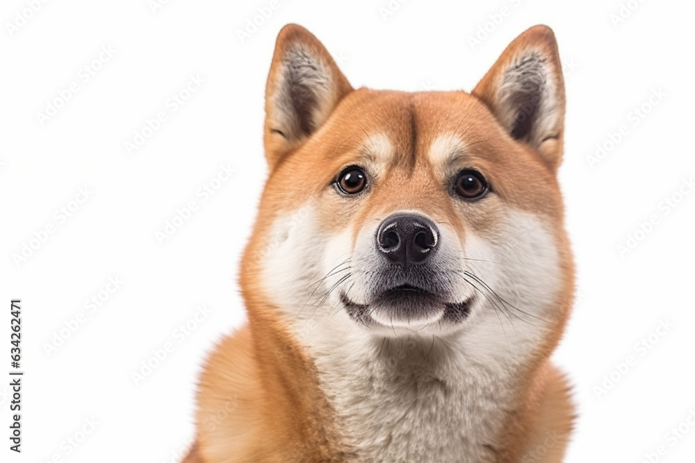 Portrait of Shiba Inu dog on white background