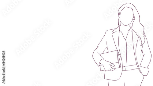 Assertive lady confidently holding a note, hand drawn style vector illustration..