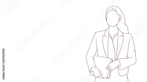 Confident female entrepreneur holding a note, hand drawn style vector illustration..