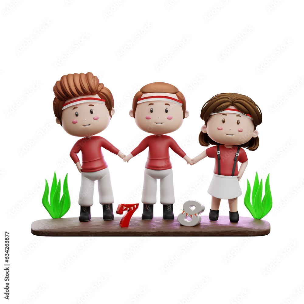 3d illustration cute character indonesia independence day 3d illustration cute character indonesia independence day