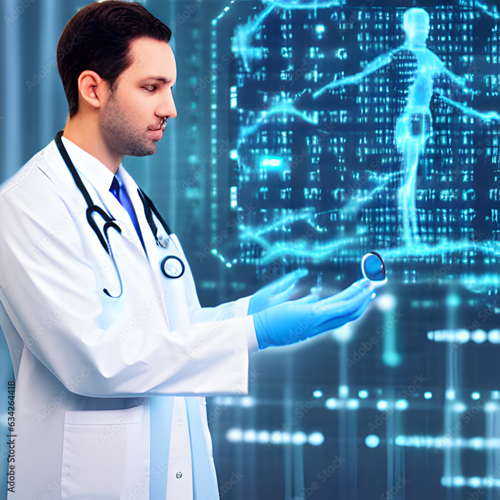 Doctor utilizing AI robots for medical advancement Doctor utilizing AI robots for medical advancement