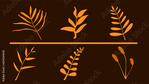 Grass and leaves plain orange color icons graphic design elements for autumn and cottage core.