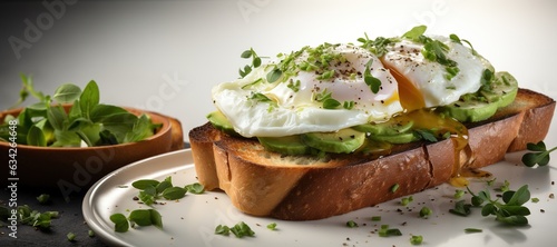 Avocado Toast with Poached Egg: A popular and nutritious breakfast option with creamy avocado and a perfectly poached egg.Generated with AI