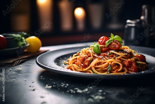 Pasta Penne Bolognese in white plate. Bolognese sauce is classic italian cuisine dish. Popular italian food.