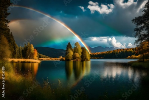 rainbow over the beautiful lake generated by AI tool