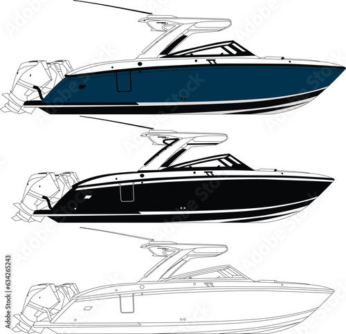Tela Boat vector, motorboat vector, jet motorboat vector line art illustration and one color