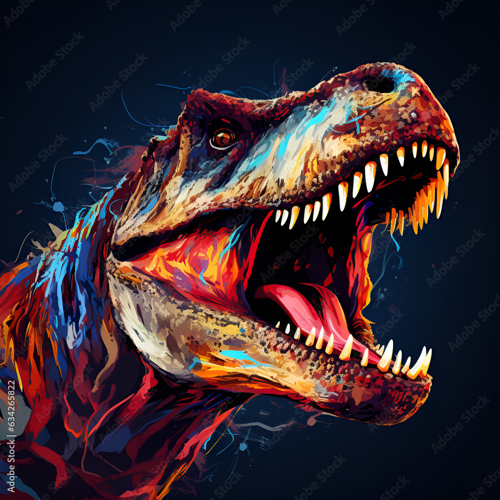 Roaring Dinosaur with Mouth Open Against Blue Background Roaring Dinosaur with Mouth Open Against Blue Background