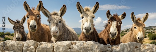 Vászonkép A Group Of Donkeys Standing Next To Each Other