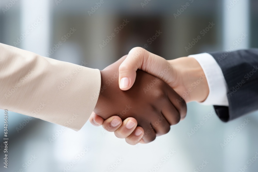 A Close Up Of Two People Shaking Hands. Gestures Of Respect, Body