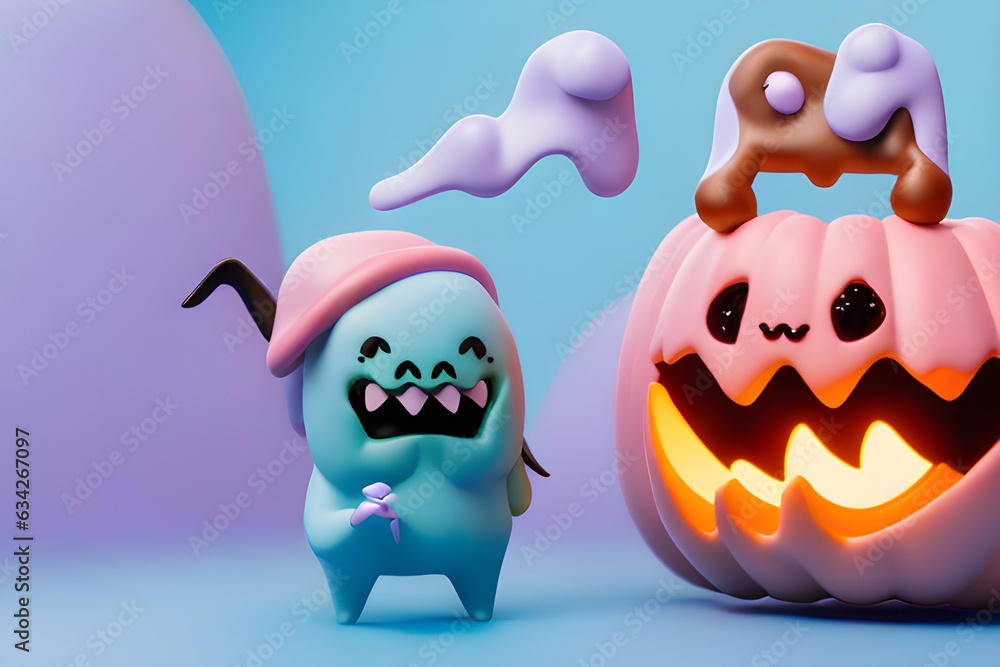 Halloween Monster colorful 3d set. Cute pumpkin, ghost. Generative AI Halloween Monster colorful 3d set. Cute pumpkin, ghost. Generative AI