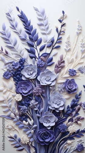 closeup purple lavender bas-relief on white background