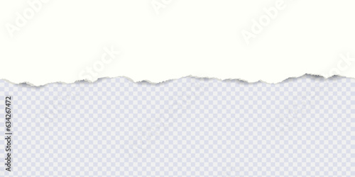 Seamless pattern of horizontal white torn stripes paper with torn adges and soft shadow. White gray ripped paper. Design template for text or message on transparent background. Vector illustration