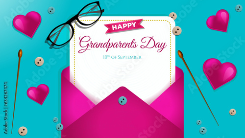 happy grandparents background design with The envelope contains a letter and several elements of love and tool for knitting