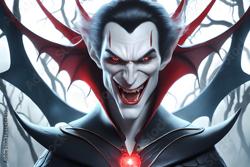 A vampire with fangs and a cape. Fantasy concept. Generative AI
