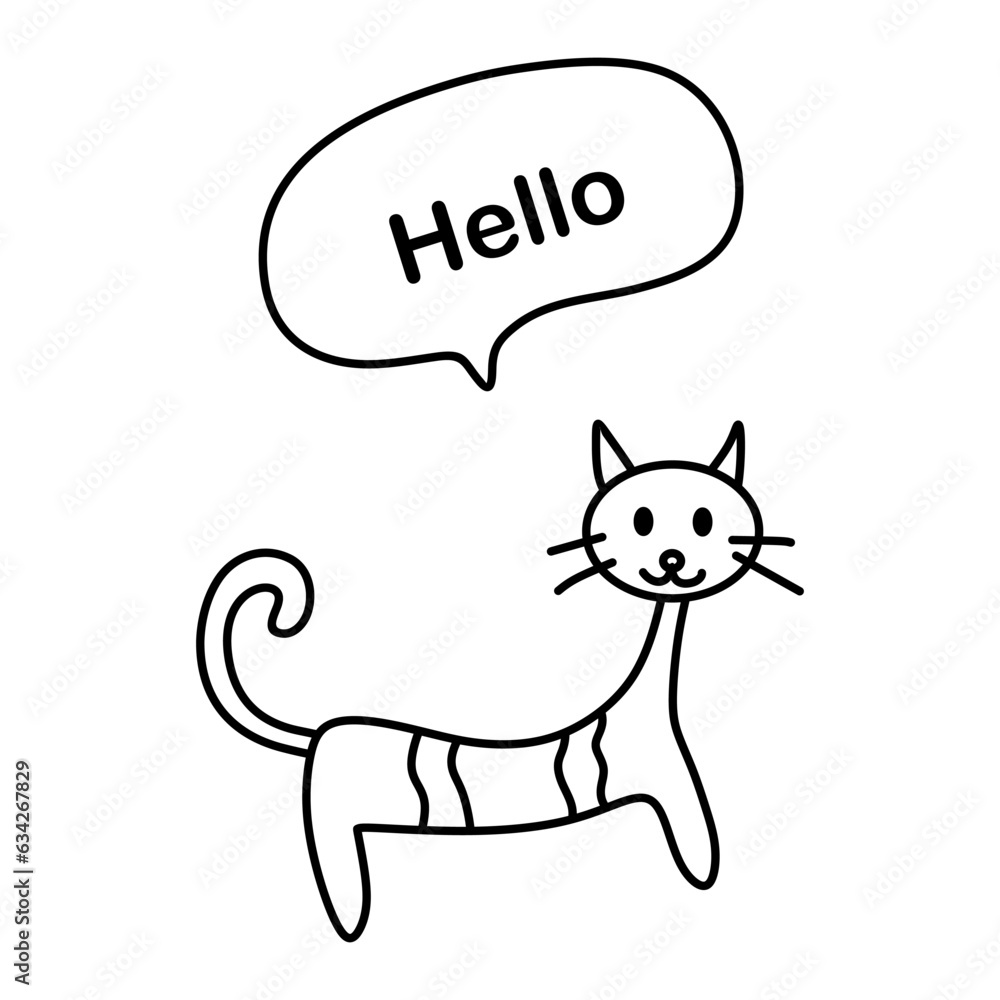 cat with hello bubble Outline line Cute and funny cats doodle. Cartoon cat or kitten characters design collection Minimal cat drawing. Set of purebred pet animals isolated on transparent background. cat with hello bubble Outline line Cute and funny cats doodle. Cartoon cat or kitten characters design collection Minimal cat drawing. Set of purebred pet animals isolated on transparent background.