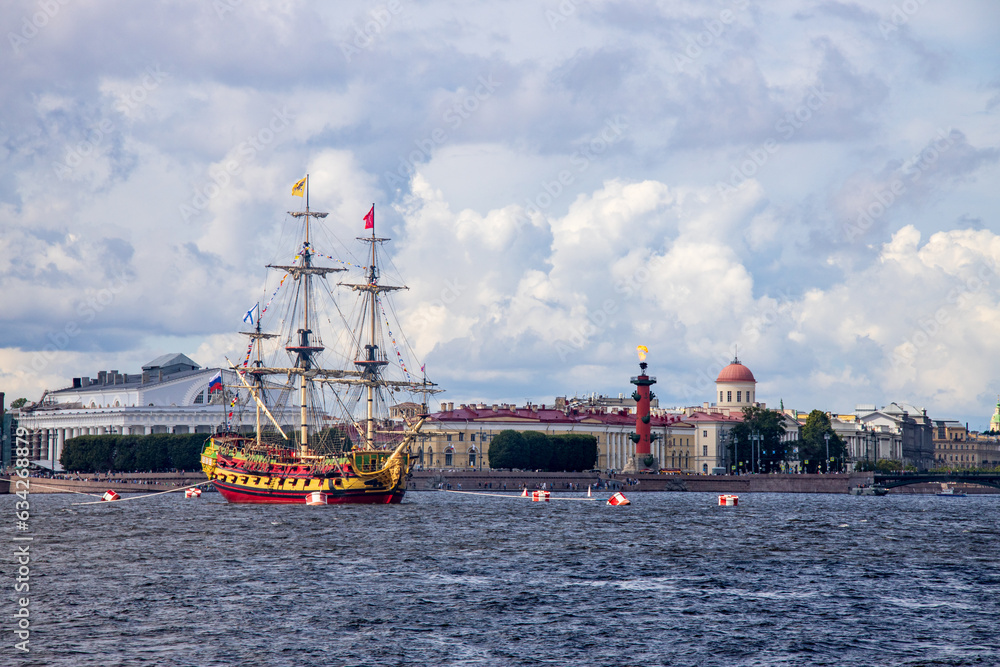 Fototapeta premium Parade of warships on the Neva