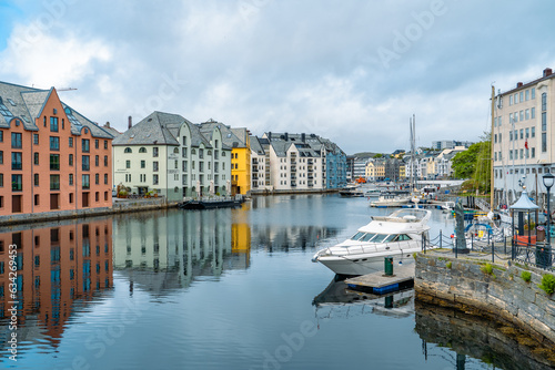 Scenic reflections in Alesund  Norway