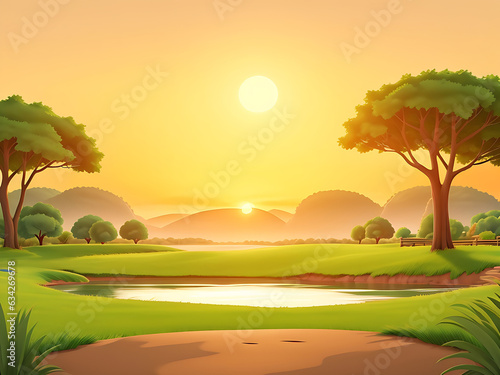 Blank landscape scene of nature park at sunset time