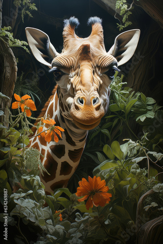 Cute giraffe among the foliage