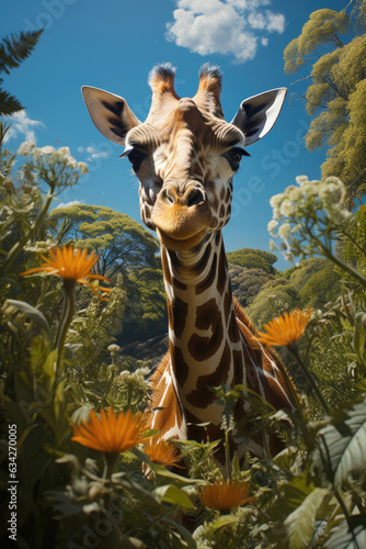 Cute giraffe among the foliage