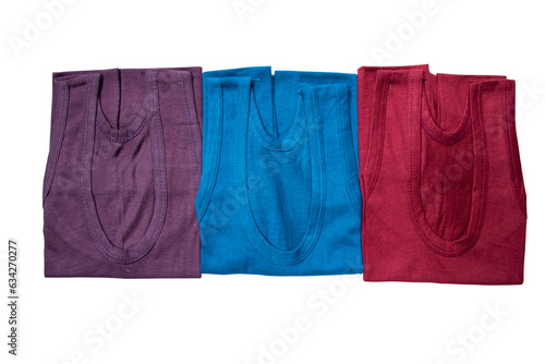  Folded colorful kids wear Sando  cotton vests isolated on the background