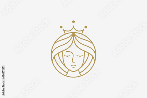 Queen line art logo design wearing crown
