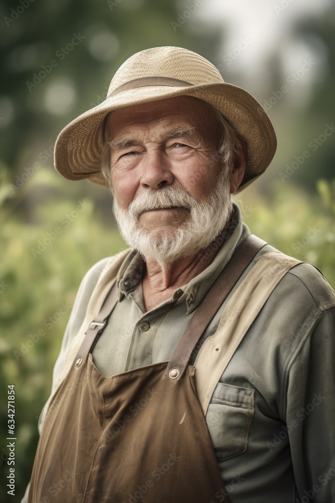 relaxed senior farmer working on his land