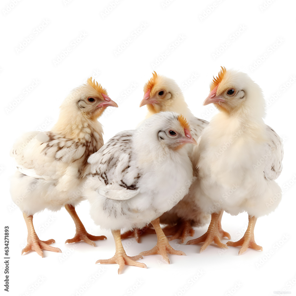 Young white chickens isolated on a white background.
