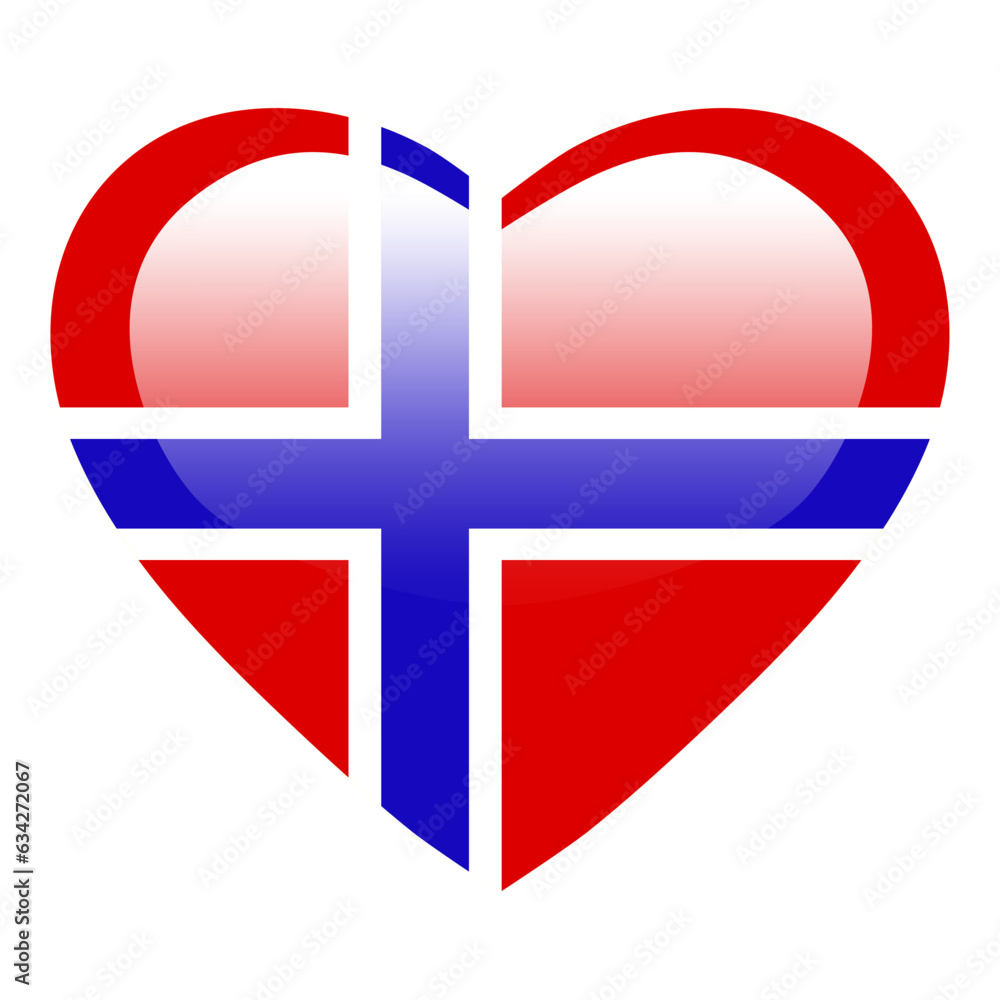 Obraz premium Love Norway flag, Norway heart glossy button, Norway flag icon symbol of love. Patriotic national Norway symbol.