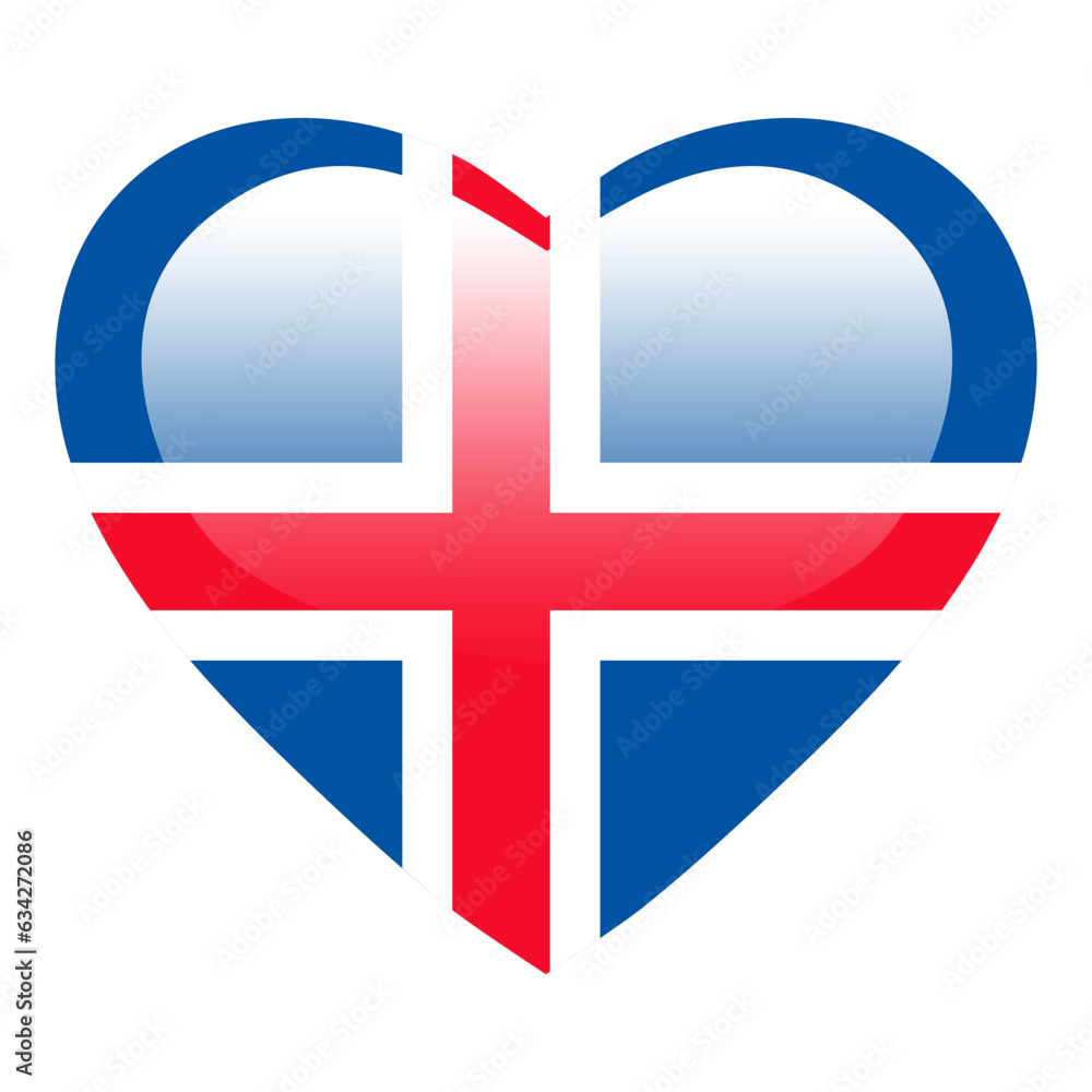 Fototapeta premium Love Iceland flag, Iceland heart glossy button, Iceland flag icon symbol of love. Patriotic national Iceland symbol.