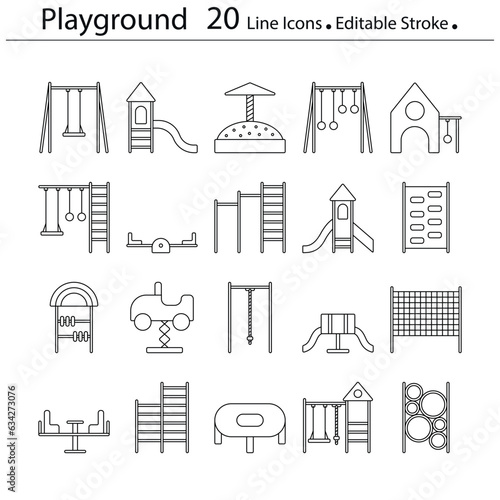 Playground line icons editable stroke kids symbols