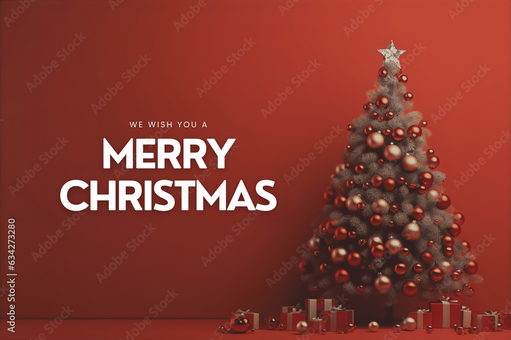 Naklejka premium Red Background with Christmas Decorations and the Words