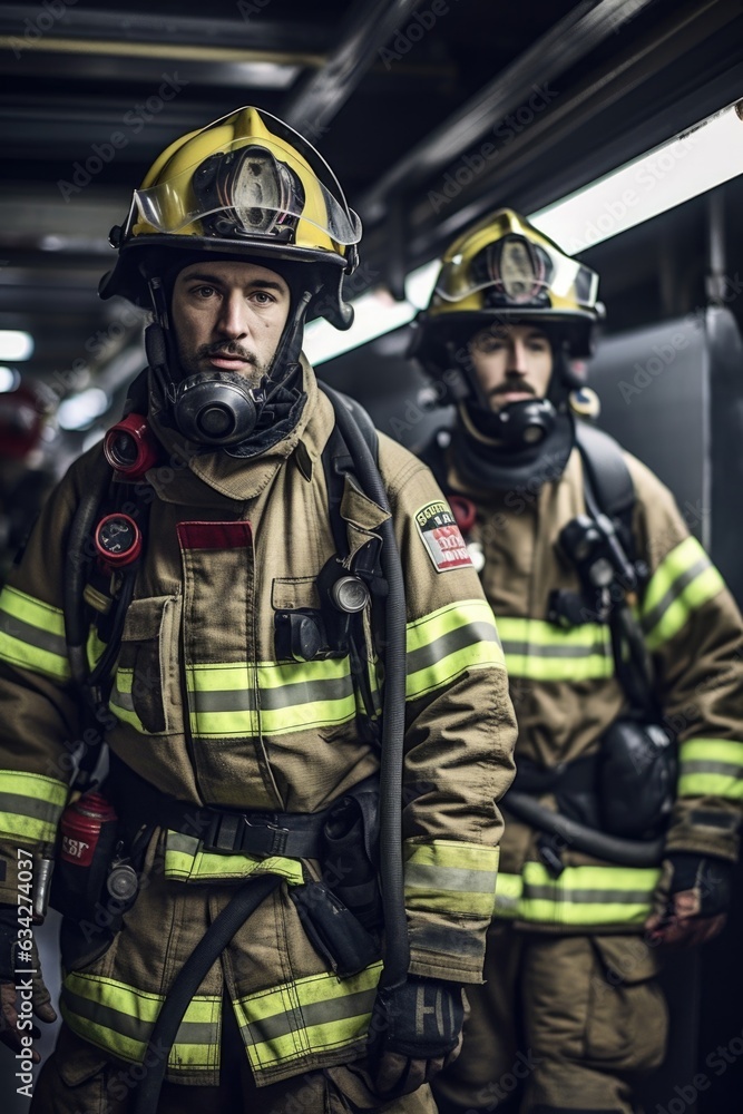 shot of a group firefighters in their fire station