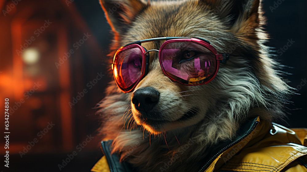 A Neon-Clad Dog in Cyberpunk Style, Representing the Veterinary Clinic Vibe