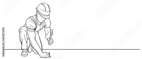Labor day illustration, builder worker line art style vector illustration