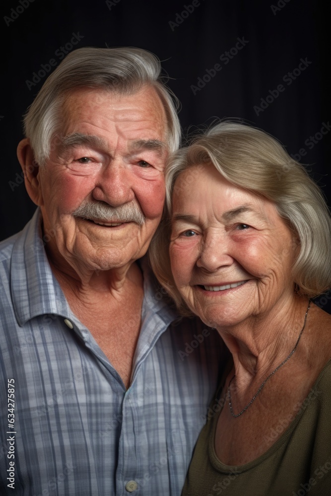 a senior couple smiling happily at the camera and looking relaxed a senior couple smiling happily at the camera and looking relaxed