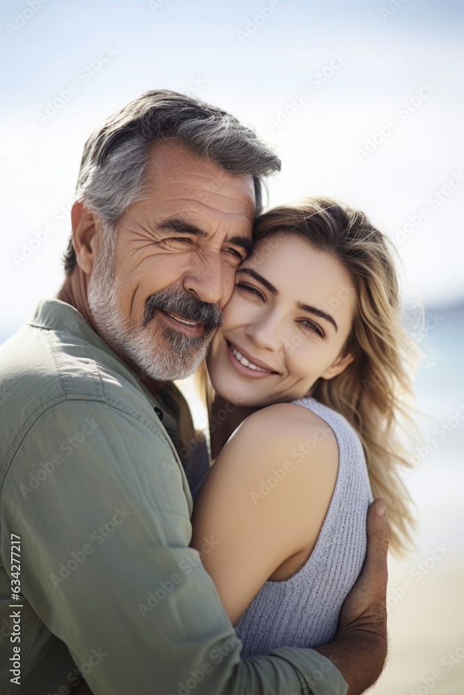 shot of a young woman hugging her father at the beach shot of a young woman hugging her father at the beach