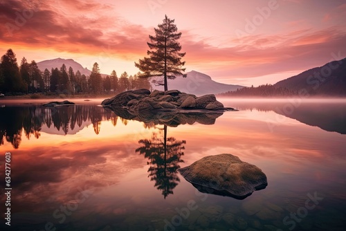 Tranquil lake at sunset