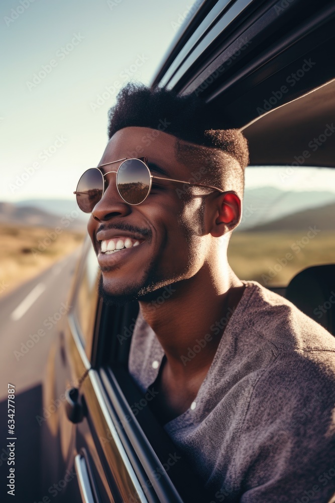 happy young african man enjoying a roadtrip happy young african man enjoying a roadtrip
