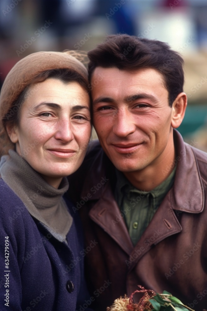 portrait of a couple at an open air market portrait of a couple at an open air market