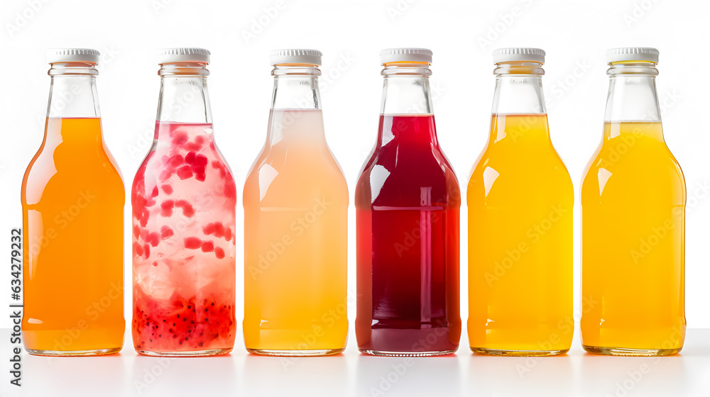 Transparent bottles of kombucha tea isolated on white. Transparent bottles of kombucha tea isolated on white.