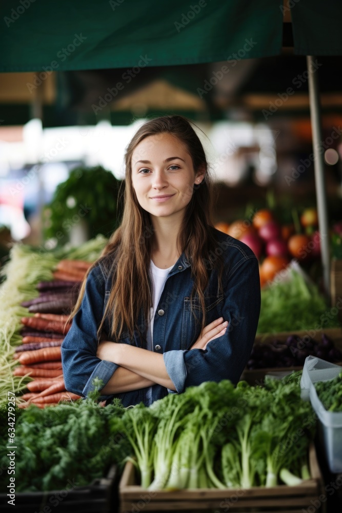 portrait of a young woman working at a farmers market