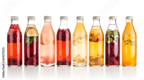 Bottle of colourful kombucha drink.