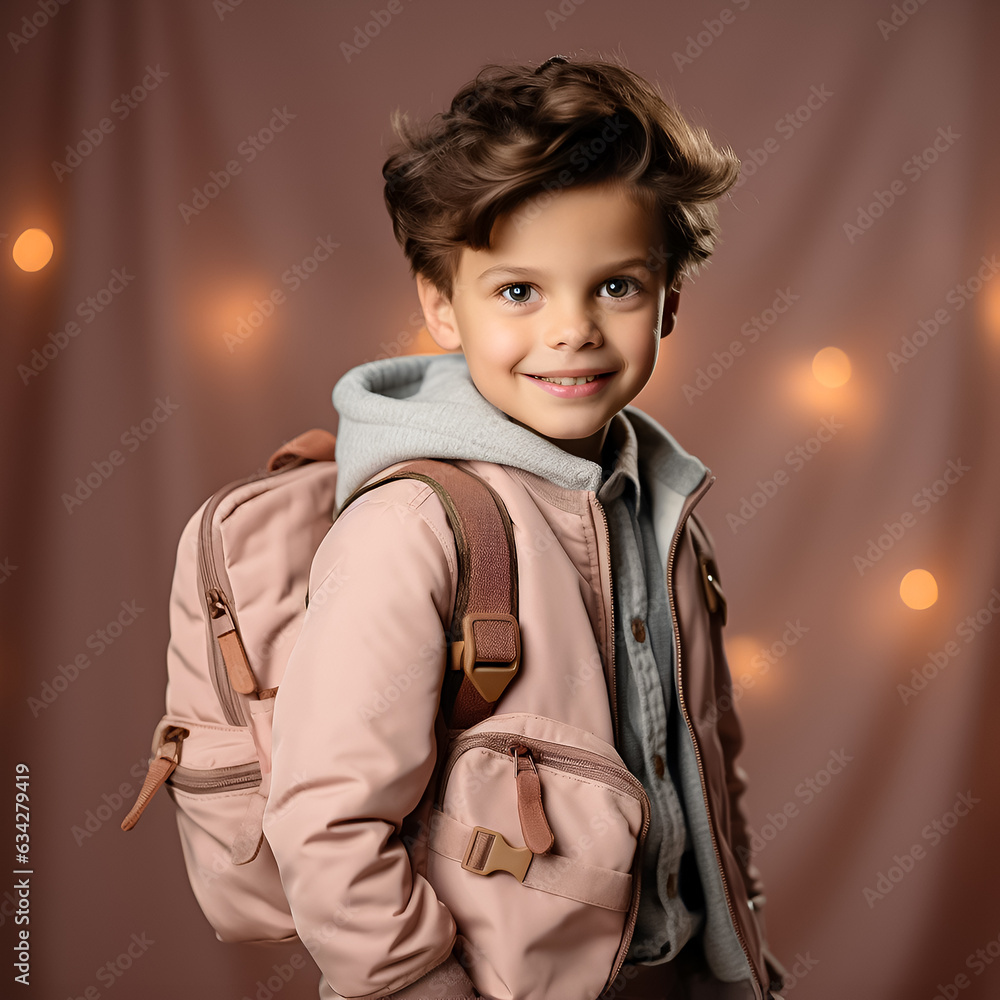 A boy with school backpack. Ai generation. A boy with school backpack. Ai generation.